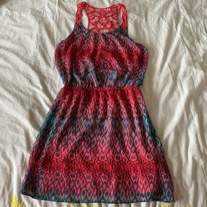 Printed halter dress with crochet back